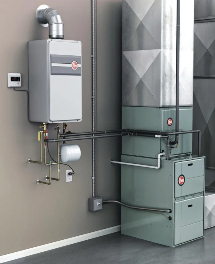 Tankless and Rheem Furnace installed in a home